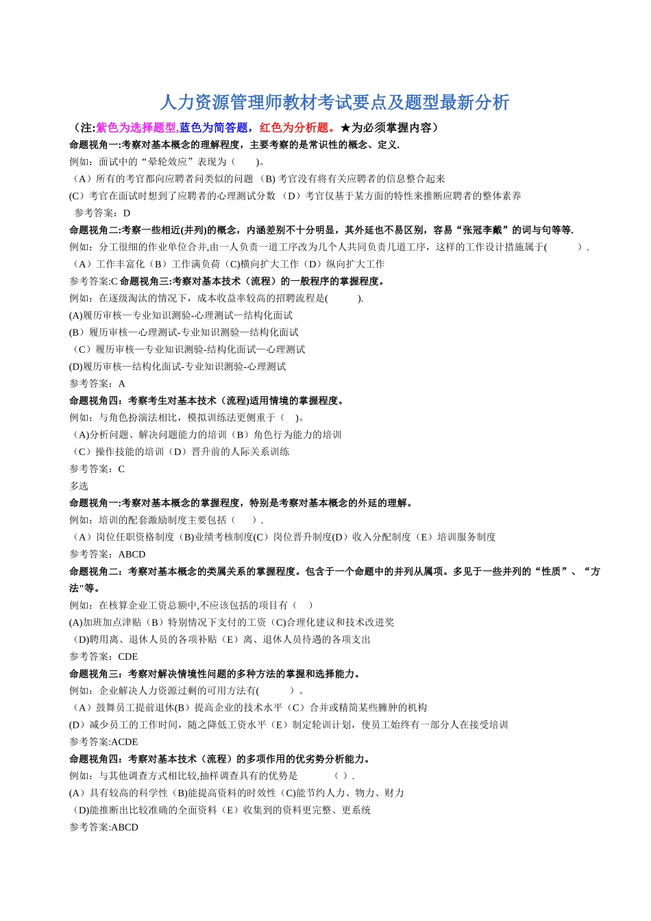 二级人力资源管理师教材考试要点_第1页