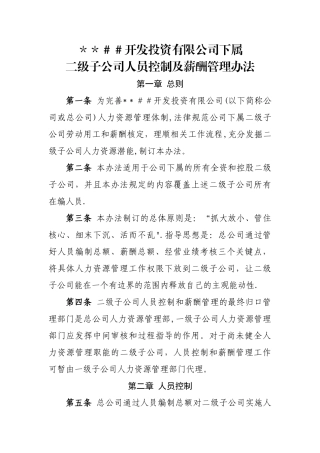 二级子公司人员控制及薪酬管理办法