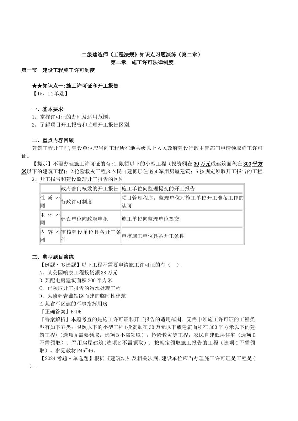 二级建造师《工程法规》知识点习题演练(二)_第1页