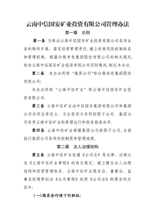云南中信国安矿业投资有限公司管理办法