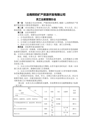 云南照昀矿产资源开发有限公司员工出差管理办法