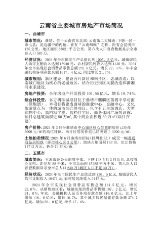 云南省城市房地产简况