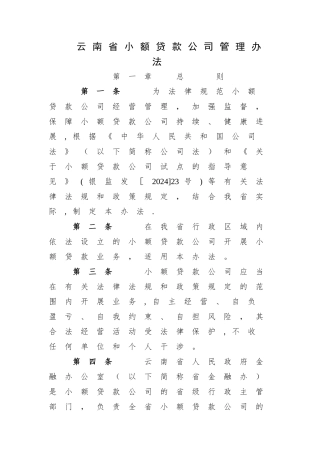 云南省小贷款公司管理办法