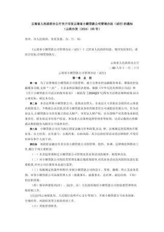 云南省小额贷款公司管理办法(试行)