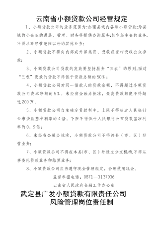 云南省小额贷款公司经营规定