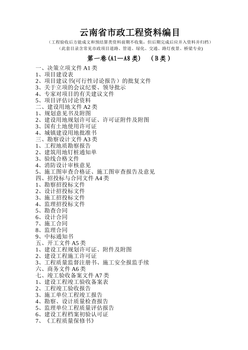 云南省市政工程资料编目DOC_第1页