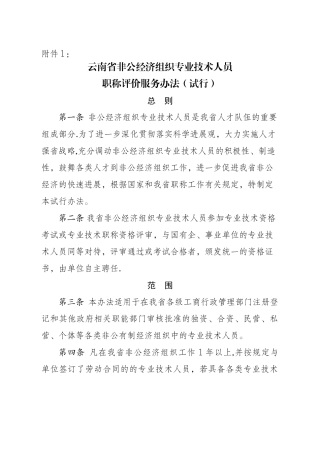 云南省非公经济组织专业技术人员职称评服务办法