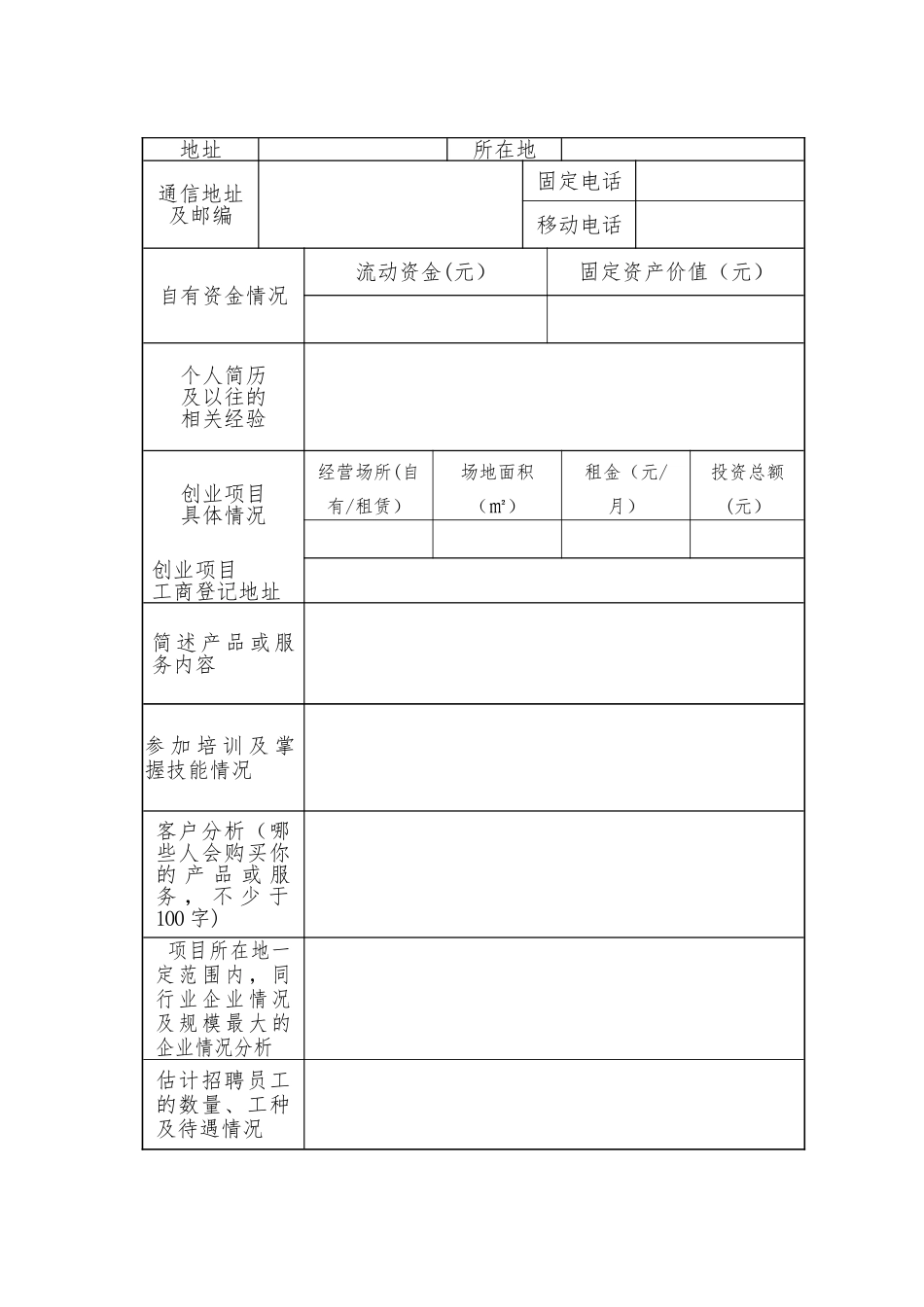 云南省鼓励创业贷免扶补创业计划书_第2页