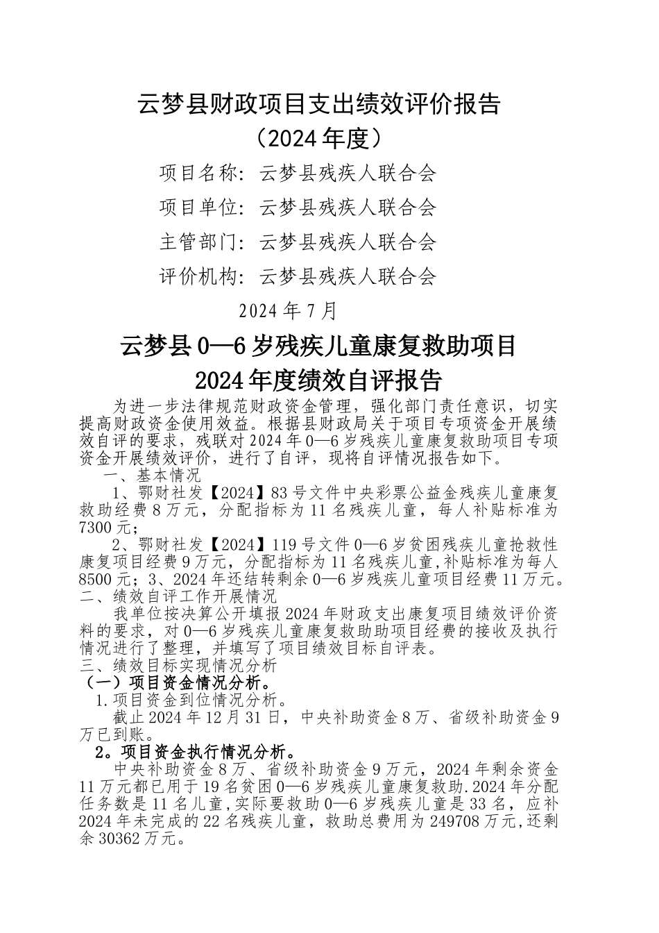 云梦财政项目支出绩效评价报告_第1页