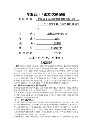 互联网企业内部控制-文献综述