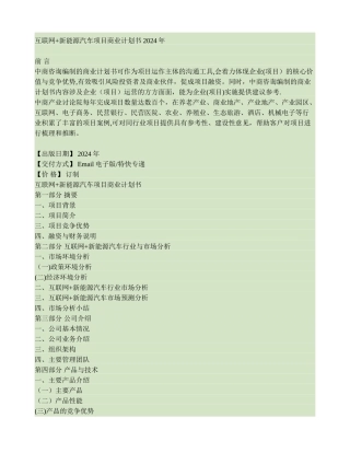 互联网新能源汽车项目商业计划书