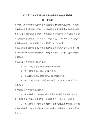 互联网金融服务有限公司内部控制制度