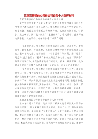五查五整顿的心得体会和自我个人剖析材料