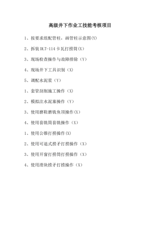 井下作业高级工实际操作技能考核项目模板