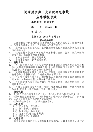 井下大面积停电突发事故应急救援预案