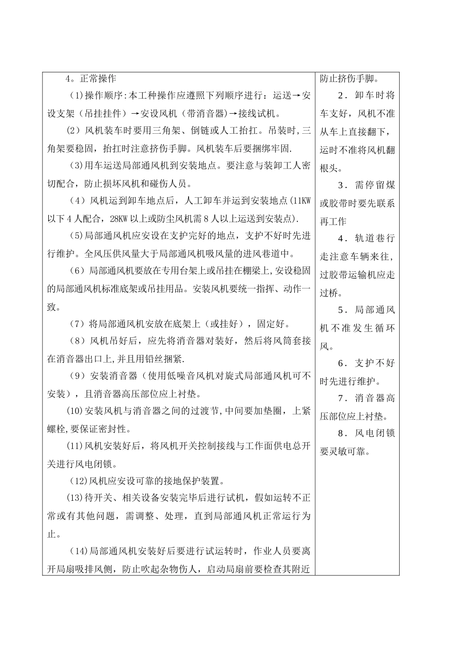 井下局部通风机安装工岗位工作技术标准_第2页