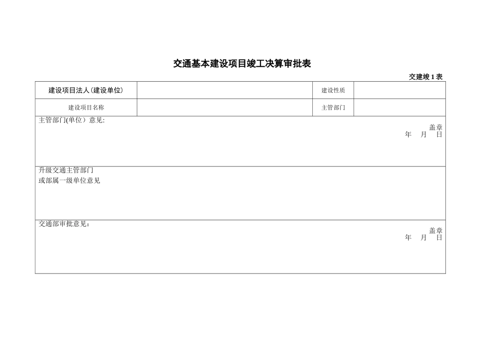 交通基本建设项目竣工决算审批表_第1页