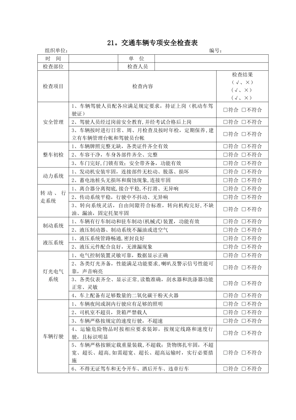 交通车辆专项安全检查表_第1页