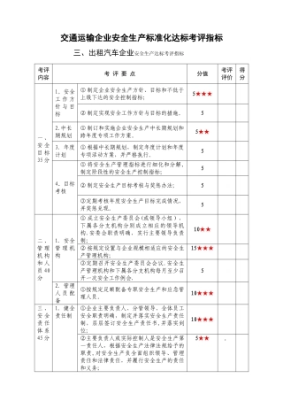 交通运输企业安全生产标准化达标考评指标