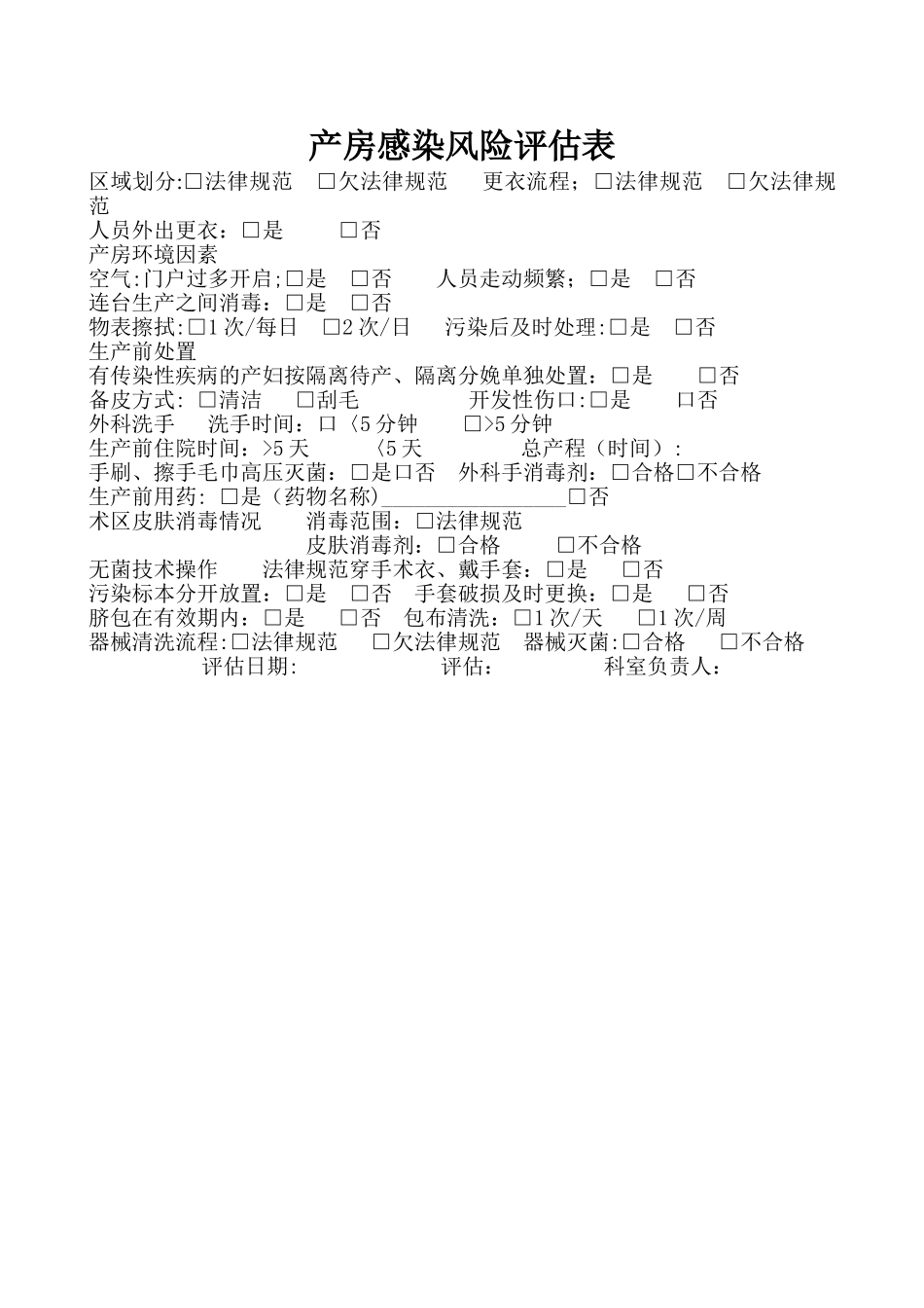 产房感染风险评估表_第1页