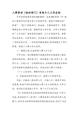 人事劳动系统个人工作总结