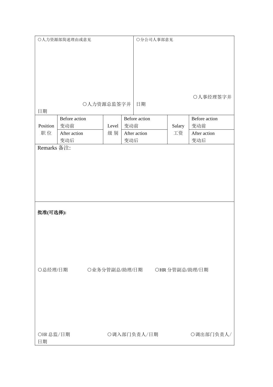 人事调动中英文、员工转正表_第2页