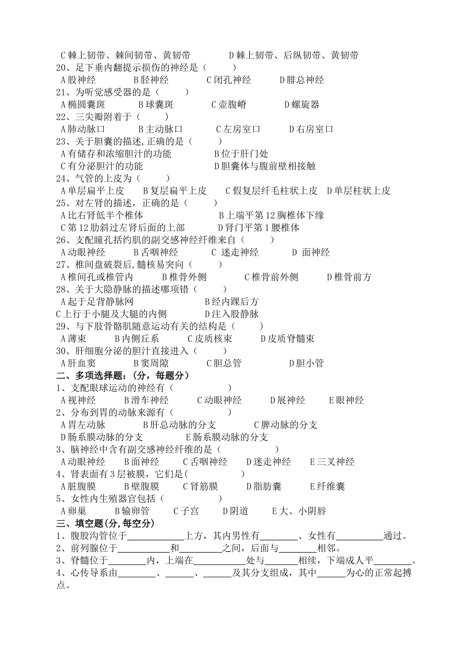 人体解剖学试题及答案_第2页