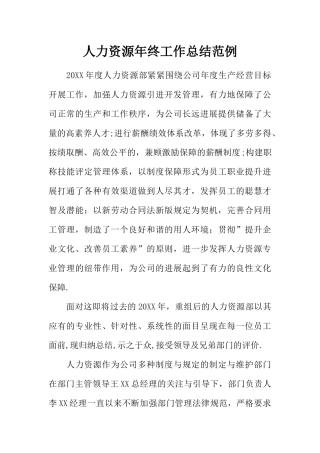 人力资源年终工作总结范例