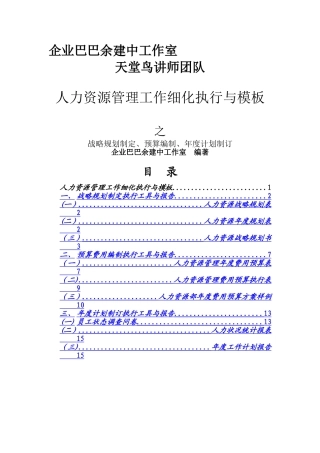 人力资源战略规划、预算编制、年度计划制订...