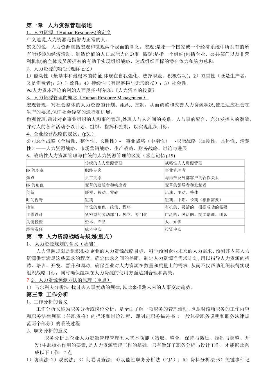 人力资源期末考试知识点_第1页