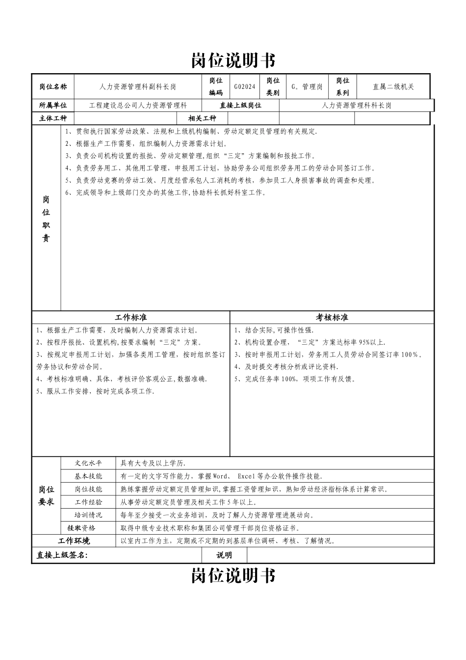 人力资源科岗位说明书-样例_第2页