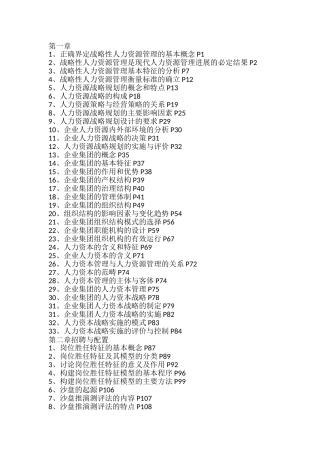 人力资源管理一级各章知识点