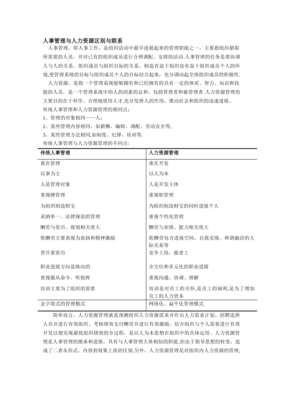 人力资源管理与人事管理区别与联系_第1页