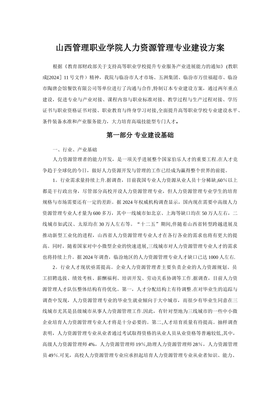 人力资源管理专业建设方案_第1页