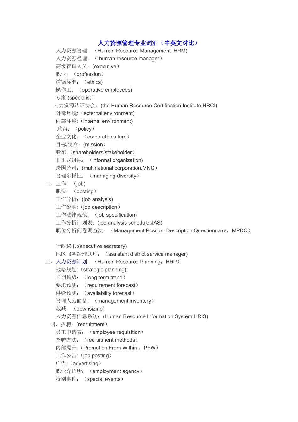 人力资源管理专业词汇.._第1页
