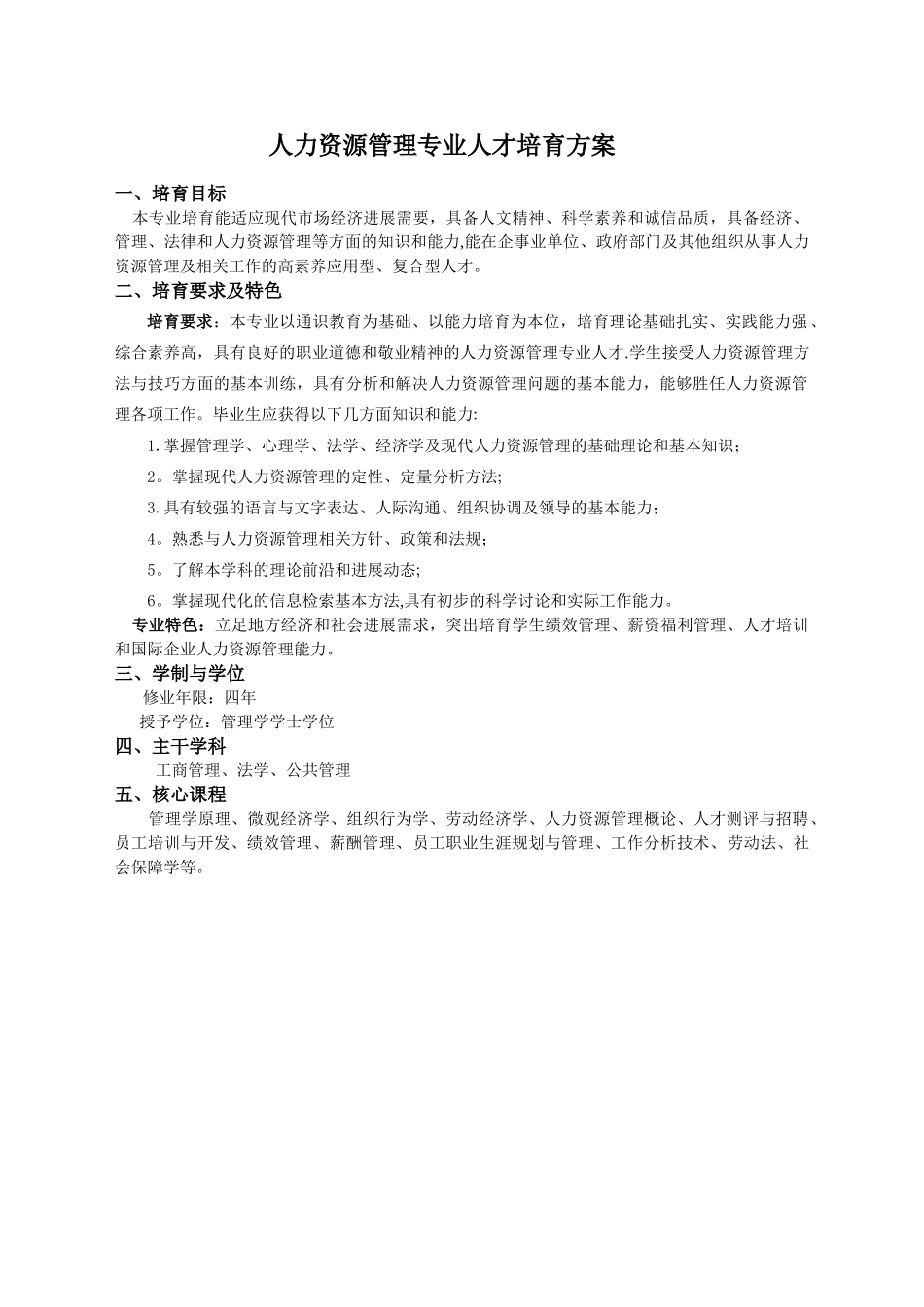 人力资源管理人才培养方案_第1页