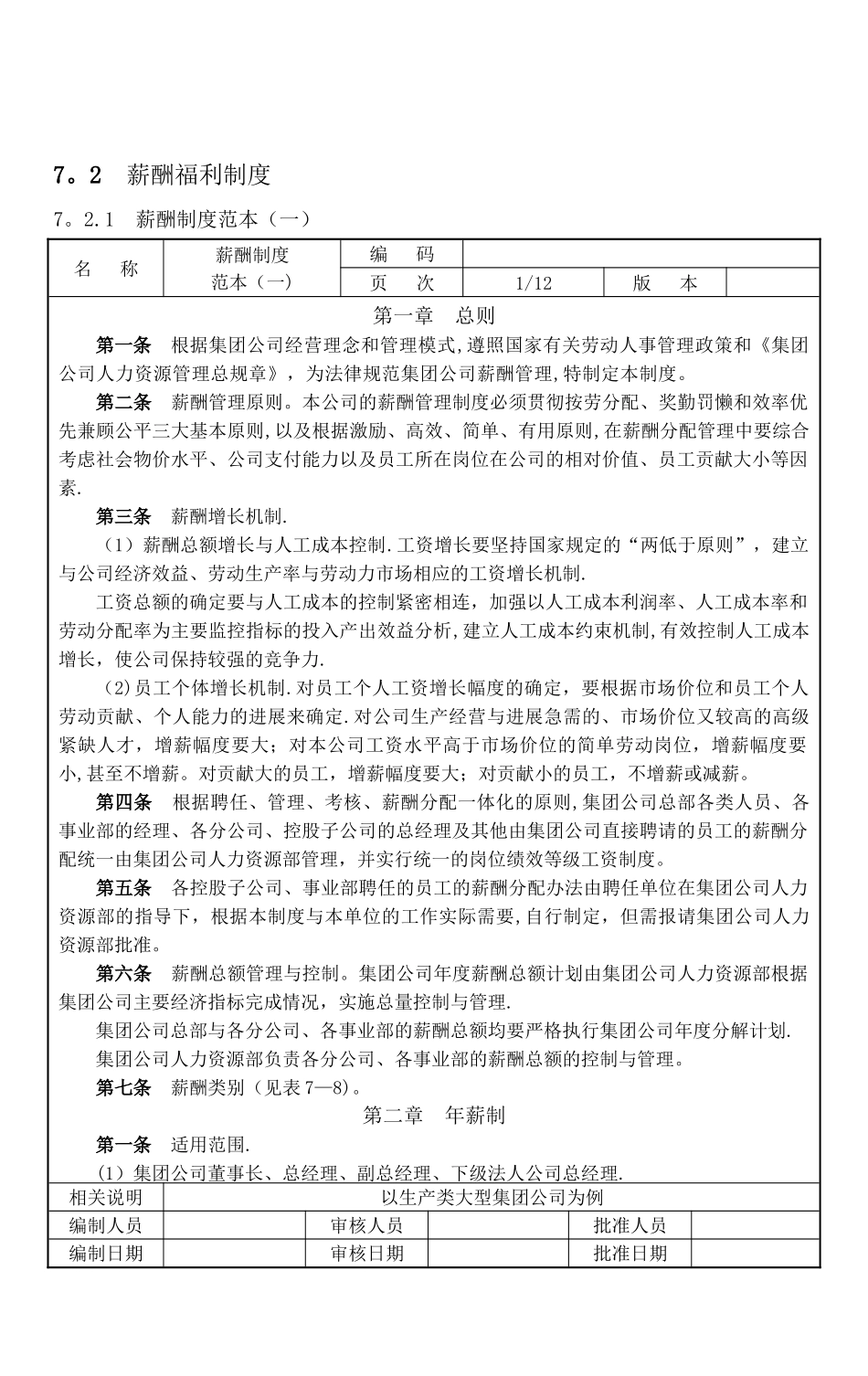 人力资源管理全案--薪酬福利及相关表格_第1页