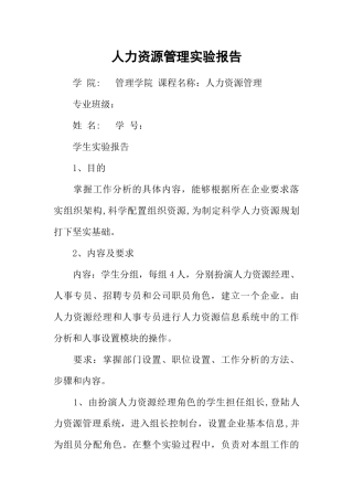人力资源管理实验报告
