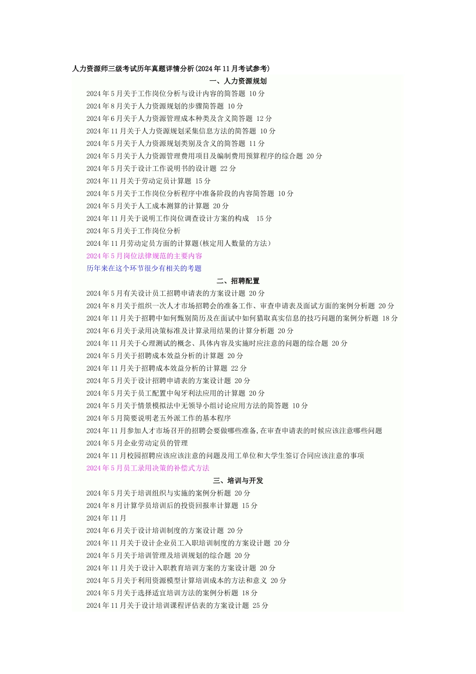 人力资源管理师三级-历年考题总结-考试重点_第1页