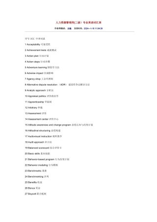人力资源管理师二级专业英语词汇表