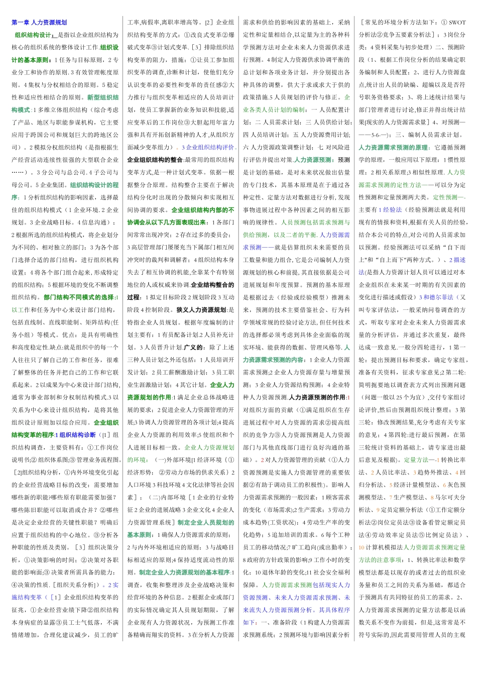 人力资源管理师二级教材浓缩版_第1页