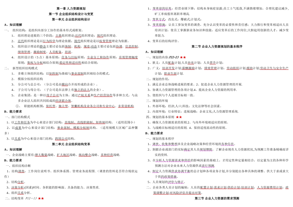 人力资源管理师技能部分--讲义重点_第1页