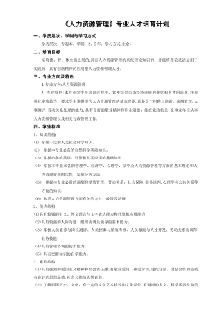 人力资源管理教学计划