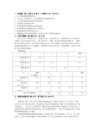 人力资源管理期末复习提纲