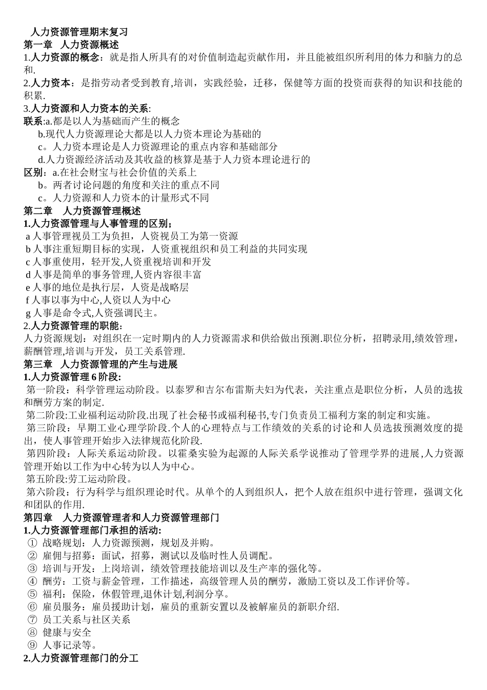 人力资源管理期末复习_第1页