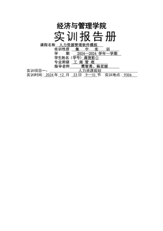 人力资源管理软件模拟实训报告册