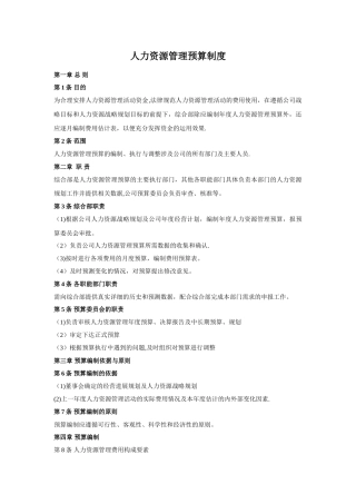 人力资源管理预算制度模板