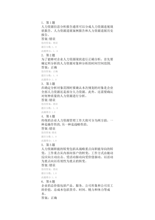 人力资源规划--华师作业--满分