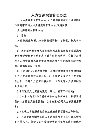 人力资源规划管理办法