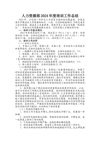 人力资源部培训基本工作总结
